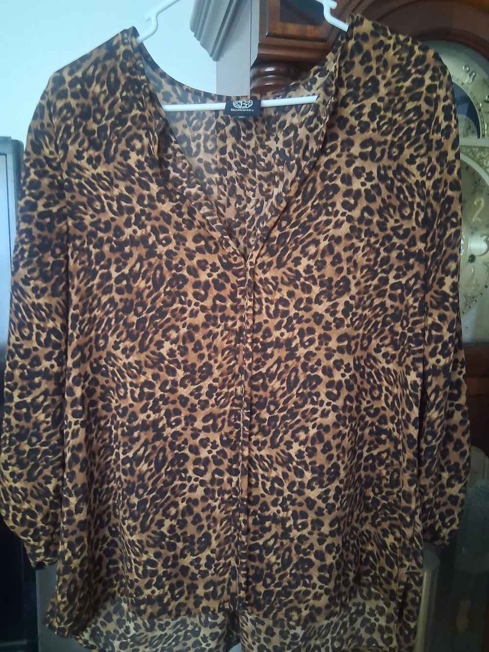 bobeau Leopard Print V-Neck Blouse - Brown and Black
